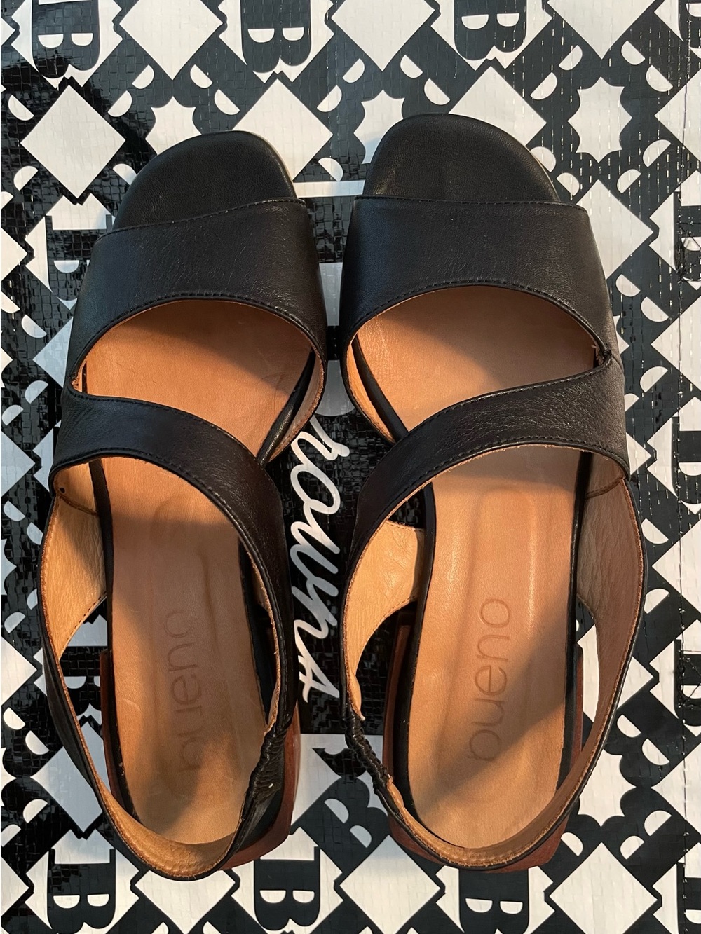 Bueno Women’s Black Leather Slingback Sandals